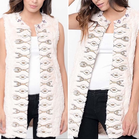 Flying Tomato Embroidered Faux Fur Vest - Picture 4 of 17